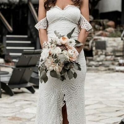 Simple mermaid lace off the shoulder beach boho wedding dress bridal gown wedding gown