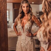 A-line Sexy Appliques Wedding Gown, Champagne Tulle Bridal Gown Wedding Dress - Thumbnail 2