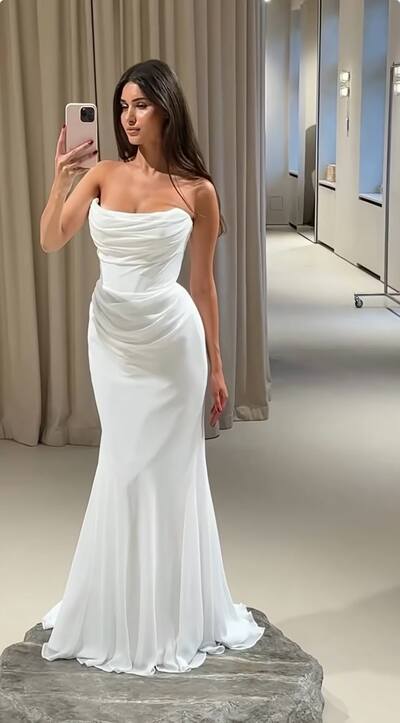 Simple Mermaid Sleeveless Beach Boho Wedding Dress Bridal Gown Wedding Gown