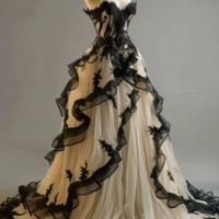 Vintage Ball Gown Sweetheart Black Tulle Ruffles Evening Dresses - Thumbnail 1