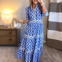New Women's Geometric Chain Print Dress - Thumbnail 1