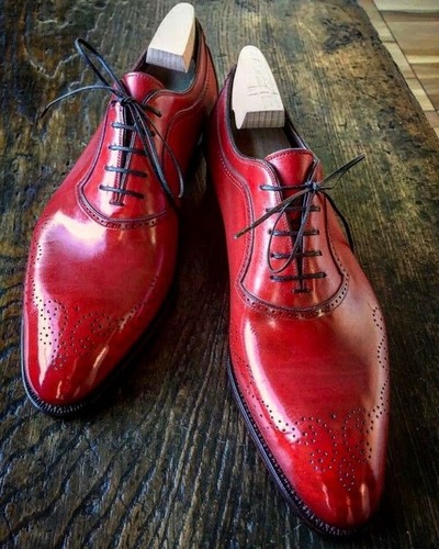 Handmade Men Red Patina Leather Oxford Lace up Dress Shoes