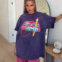 Women's retro magnetic tape print T-shirt - Thumbnail 3