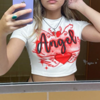 Angel Red Heart Wing Print Cropped Top - Thumbnail 2