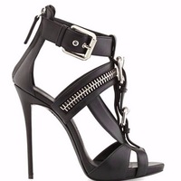 New style women's high heel sandals with metal buckle zipper 2 colors - Thumbnail 1