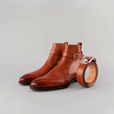 Handmade men brown leather jodhpur dress boot - Thumbnail 2