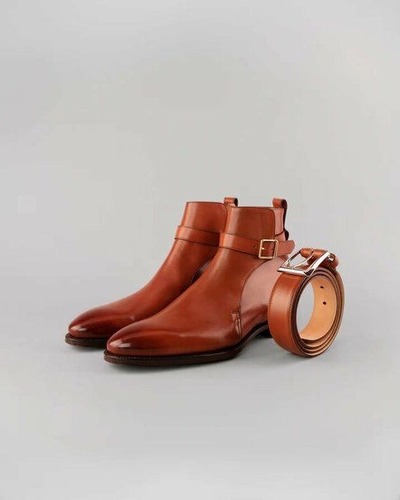 Handmade Men Brown Leather Jodhpur Dress Boot