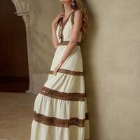 Lace-Embellished V-Neck Sleeveless Maxi Dress - Thumbnail 2
