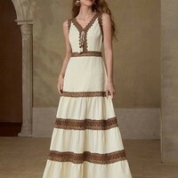Lace-Embellished V-Neck Sleeveless Maxi Dress - Thumbnail 3