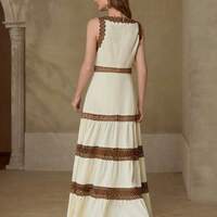 Lace-Embellished V-Neck Sleeveless Maxi Dress - Thumbnail 4