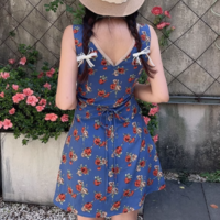 Casual holiday style floral V-neck tie waist dress - Thumbnail 4