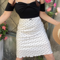 Retro high waist polka dot skirt straight skirt midi skirt - Thumbnail 1