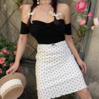 Retro high waist polka dot skirt straight skirt midi skirt - Thumbnail 3