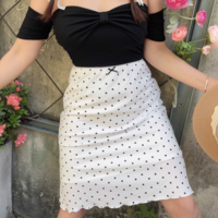 Retro high waist polka dot skirt straight skirt midi skirt - Thumbnail 4