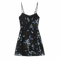 Retro Floral Print Sexy Ruffled Suspender Dress - Thumbnail 4