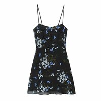 Retro Floral Print Sexy Ruffled Suspender Dress - Thumbnail 5