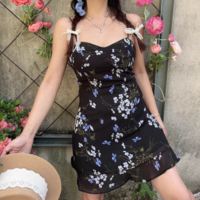 Retro Floral Print Sexy Ruffled Suspender Dress - Thumbnail 6