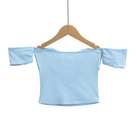 Off-the-shoulder pleated short bottoming T-shirt - Thumbnail 1