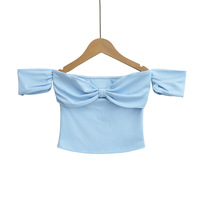 Off-the-shoulder pleated short bottoming T-shirt - Thumbnail 3