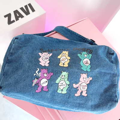 *free shipping*self care bear denim blue 2-way tote bag
