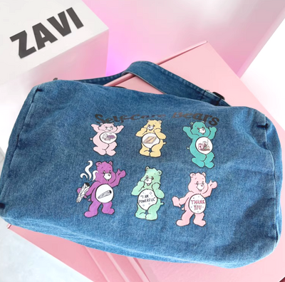 *Free Shipping*SELF CARE BEAR DENIM BLUE 2-WAY TOTE BAG
