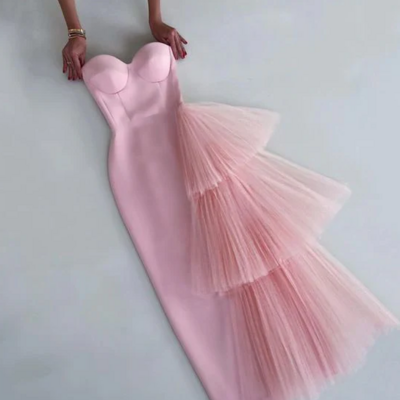 Sweetheart sheath pink long prom dresses