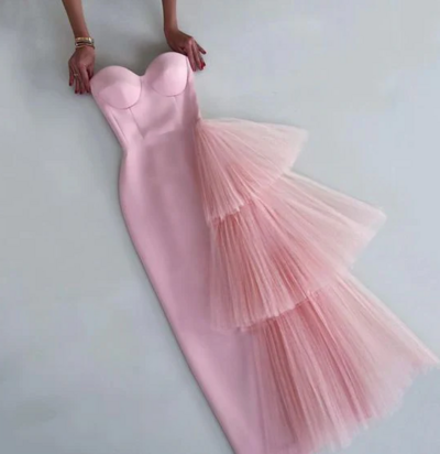 Sweetheart Sheath Pink Long Prom Dresses