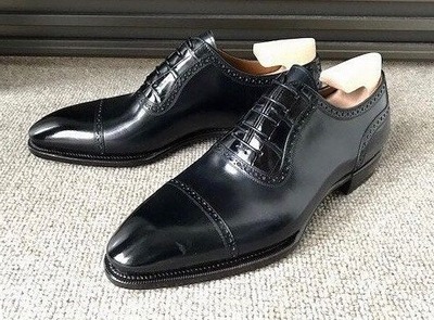 Handmade Men Black Calf Crocodile/Alligator Leather Oxford Dress Shoes