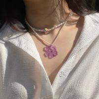 Colored Flower Chain Necklace - Thumbnail 1