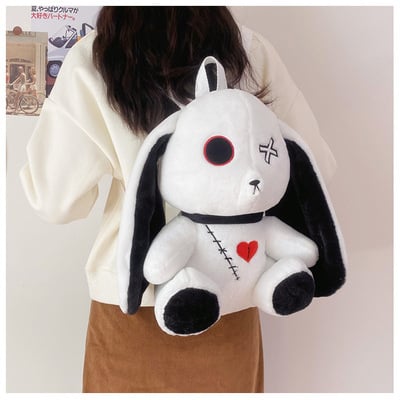 Gothic white rabbit plush backpack