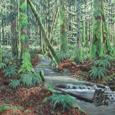 "covel creek" acrylic painting on 16 x 20 inch stretched canvas. original artwork by n.e.thompson