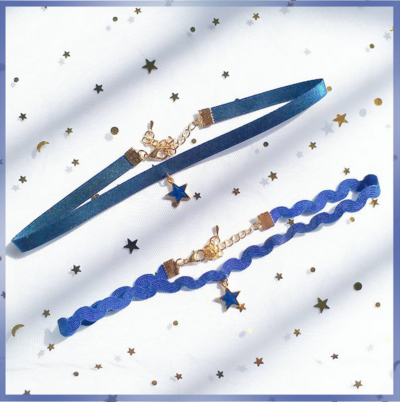 Blue Velvet Star Chain Choker Necklace