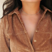 White Gold Zirconia Cut Shinning Faux Diamond Tennis Necklace Chain - Thumbnail 1