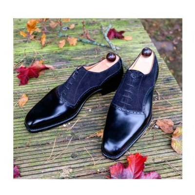 Handmade Men Blue Calf Suede Leather Dress Shoes
