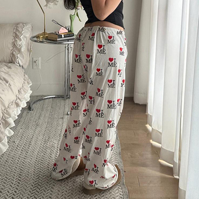 Printed pajama pants cute high elastic waist sleep pj pants pajamas bottoms baggy wide leg pjs long pants for women