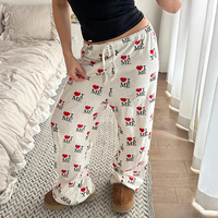 Printed Pajama Pants Cute High Elastic Waist Sleep Pj Pants Pajamas Bottoms Baggy Wide Leg Pjs Long Pants for Women - Thumbnail 1
