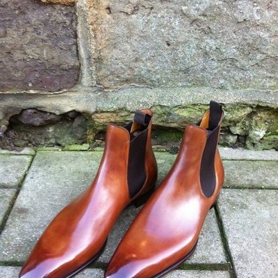 Handmade men brown calf  leather chelsea boot