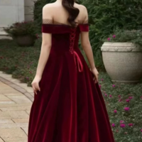 Elegant Off The Shoulder Burgundy Velvet Prom Dresses - Thumbnail 1