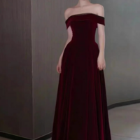 Elegant Off The Shoulder Burgundy Velvet Prom Dresses - Thumbnail 2