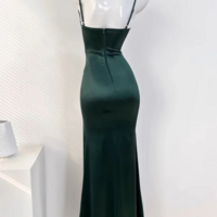 Sexy Sleeveless Green Satin Long Prom Dresses - Thumbnail 1