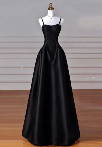 Elegant Black A-Line Satin Long Prom Dress 