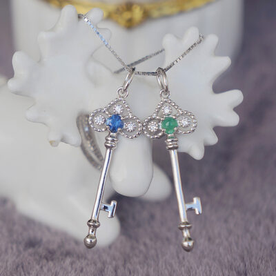 Natural emerald key shape pendant 925 sterling silver pendant exquisite pendant natural zambian emerald cab
