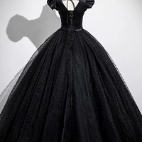 Black Satin Tulle Long A-Line Prom Party Dress - Thumbnail 4