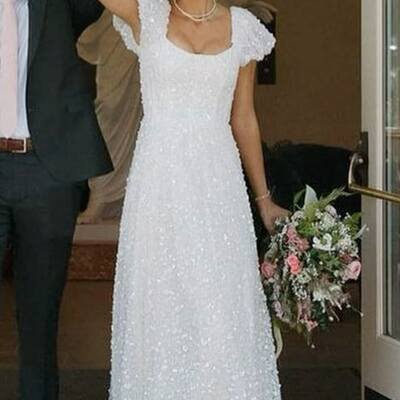 Sparkle a line sequins lace sleeveless beach boho wedding dress bridal gown wedding gown