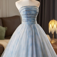 Blue Tulle Printed Pattern Long Prom Party Dress with Cape - Thumbnail 4