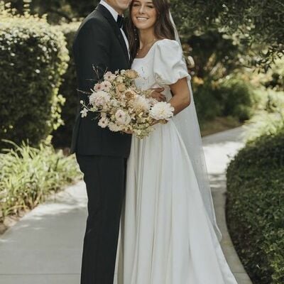 Simple a line short sleeve beach boho wedding dress bridal gown wedding gown