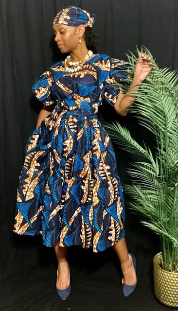 Ankara Midi Dress W/ Headwrap & Belt