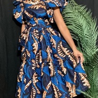 Ankara Midi Dress W/ Headwrap & Belt - Thumbnail 1