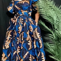 Ankara Midi Dress W/ Headwrap & Belt - Thumbnail 2