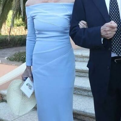 Elegant sky blue sheath off the shoulder mother of the bride/groom dress evening formal dress